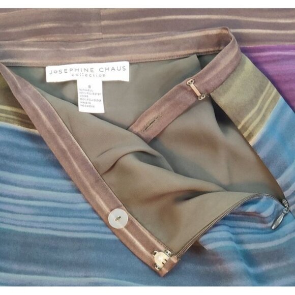 Skirt Maxi Slender Lined Multi Color Blended Stripes Rows Across Slit One side - Picture 7 of 9